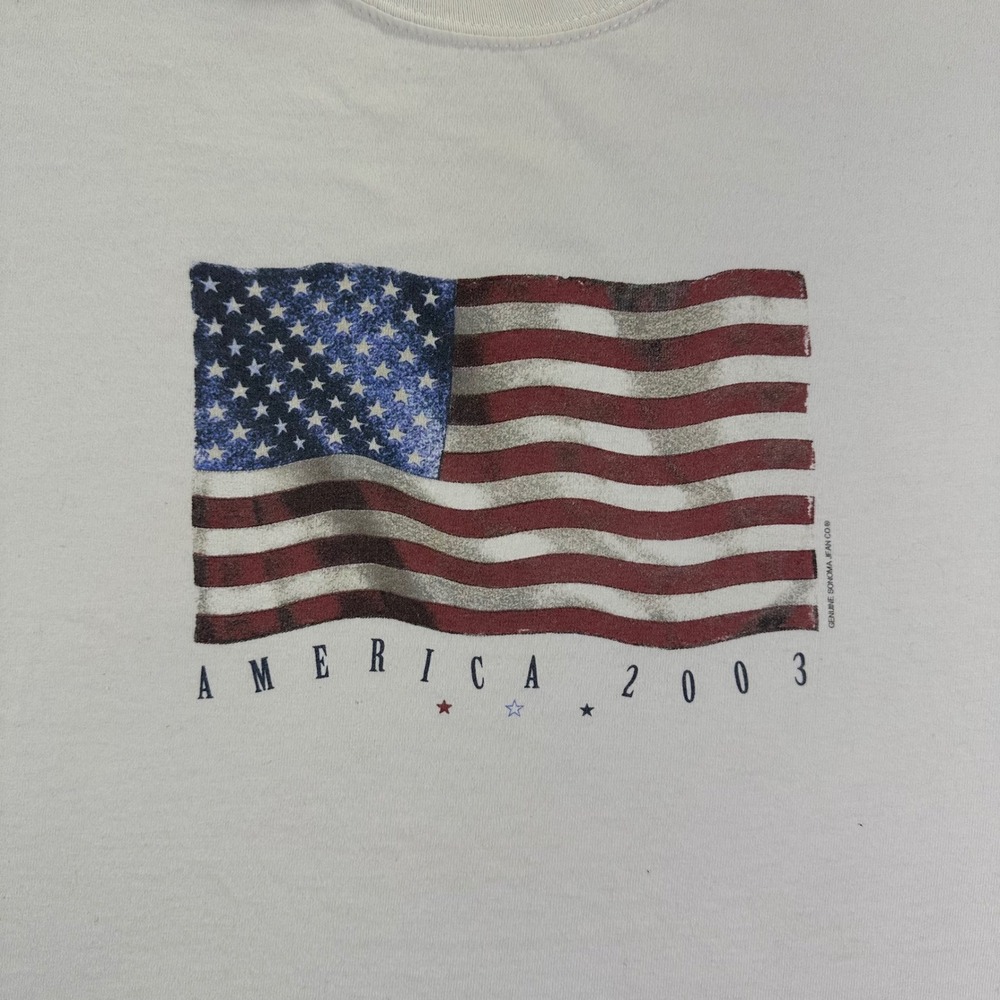 Vintage American Flag 2003 T-Shirt Men's Medium White USA Sonoma Jean Company - Picture 3 of 6